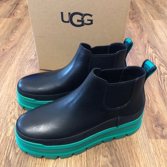 UGG black green leather PLATFORM ankle boots booties shoes women’s 8 new in box - Picture 4 of 7
